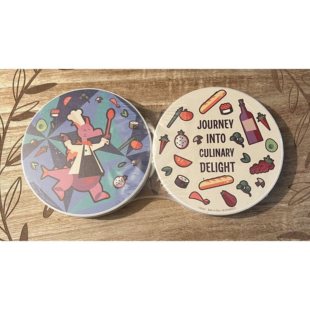 Disney 2021 Epcot Food And Wine Festival Figment Ceramic 4 Coaster Set New